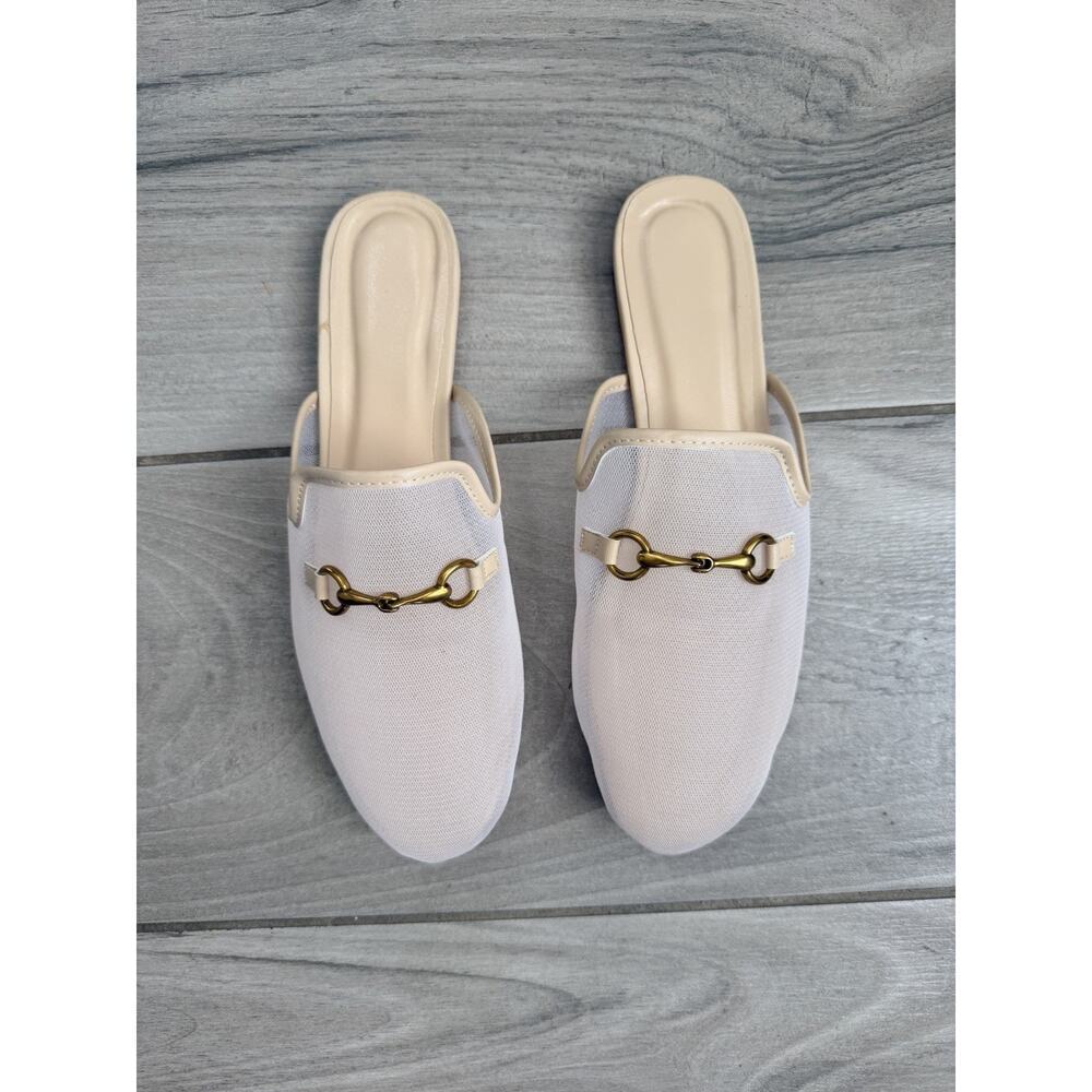 White Mesh Bone Cream Loafers for Women Pointed Toe Size 9